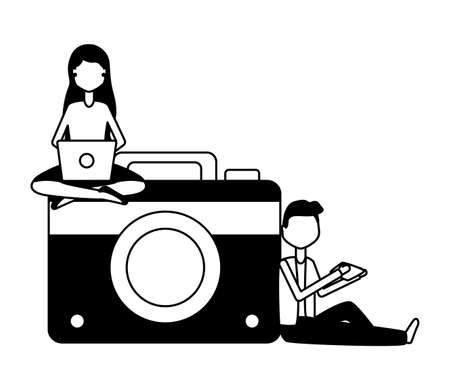 people laptop camera mobile social media vector illustrationのイラスト素材