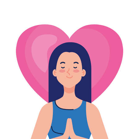 meditating woman with heart on background vector illustration designのイラスト素材