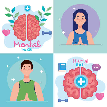 set banners of mental health with icons vector illustration designのイラスト素材
