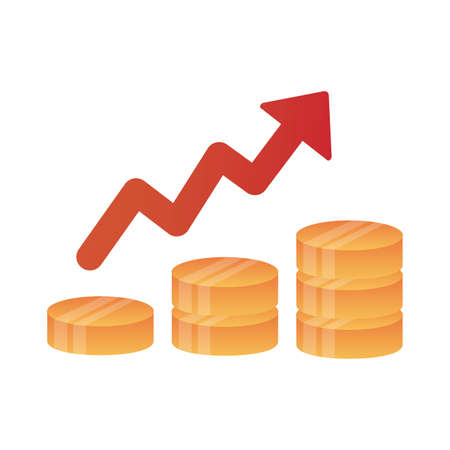 piles coins money with arrow up infographic degradient style vector illustration designのイラスト素材