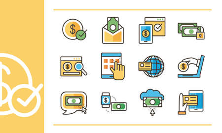 bundle of online banking set icons vector illustration designのイラスト素材