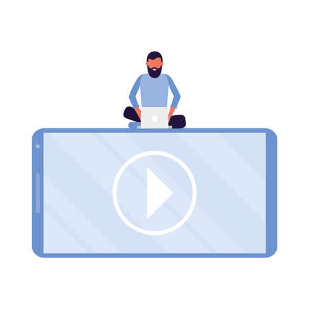 young man connecting technology character vector illustration designのイラスト素材