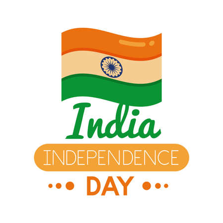 Independece day india celebration with flag flat style icon vector illustration designのイラスト素材
