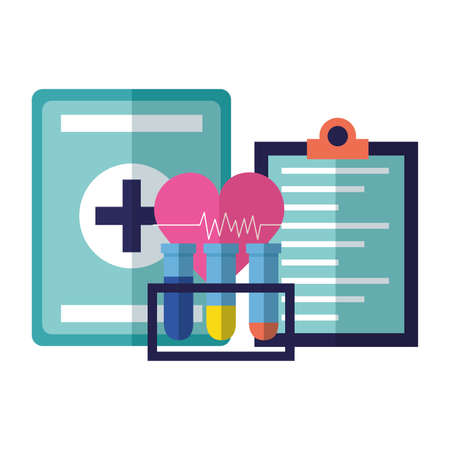 medical flasks kit and heart clipboard vector illustrationのイラスト素材