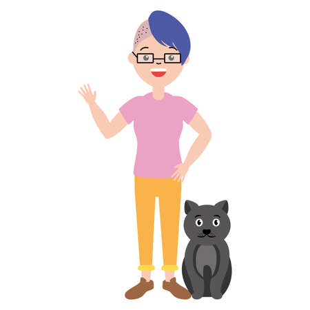 woman character and cat pet vector illustrationのイラスト素材