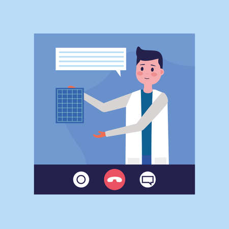 online male doctor with on video chat with bubble design of Medical care consultation and covid 19 virus theme Vector illustrationのイラスト素材