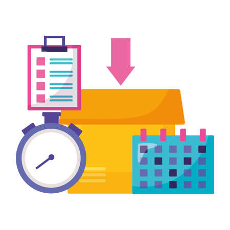cardboard box clock clipboard calendar fast delivery business vector illustrationのイラスト素材