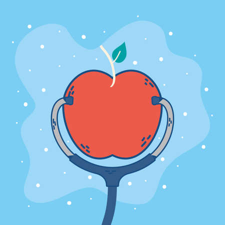 health day celebration with apple and stethoscope vector illustration designのイラスト素材