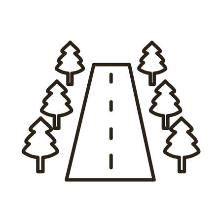 road with trees scene line style icon vector illustration designのイラスト素材