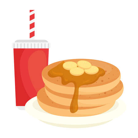 delicious pancake with drink on white background vector illustration designのイラスト素材