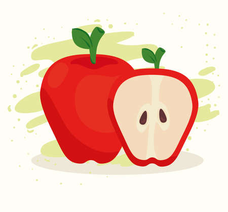 fresh and healthy apple red with slice vector illustration designのイラスト素材