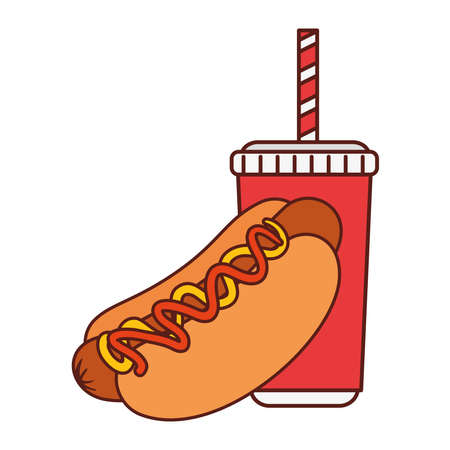 fast food delicious hot dog with drink on white background vector illustration designのイラスト素材