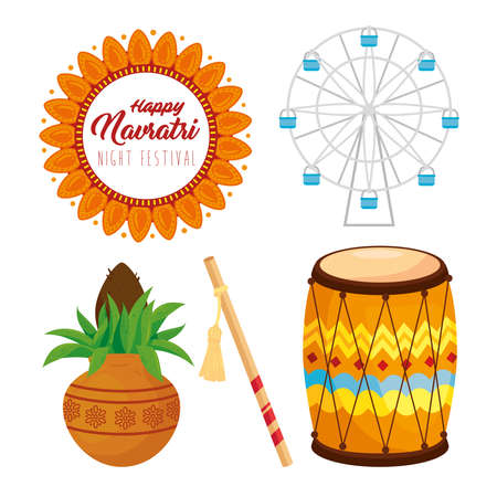 set icons, happy navratri celebration vector illustration designのイラスト素材