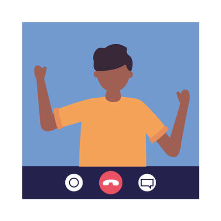 young man in video call connecting technology character vector illustration designのイラスト素材