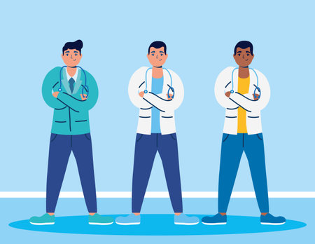 group of male doctors staff with medical icons vector illustration designのイラスト素材