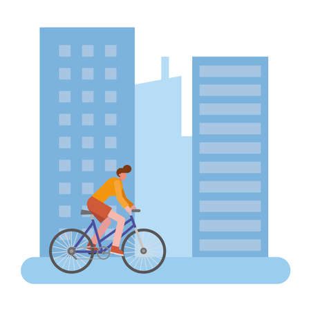 young man bike ride practicing activity character vector illustration designのイラスト素材