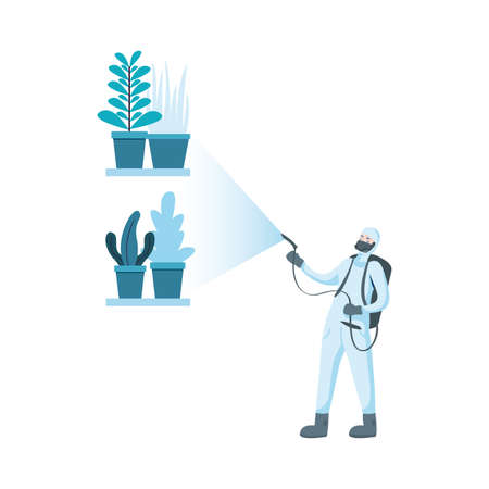 Man with protective suit spraying plants design, Disinfection service and clean theme Vector illustrationのイラスト素材