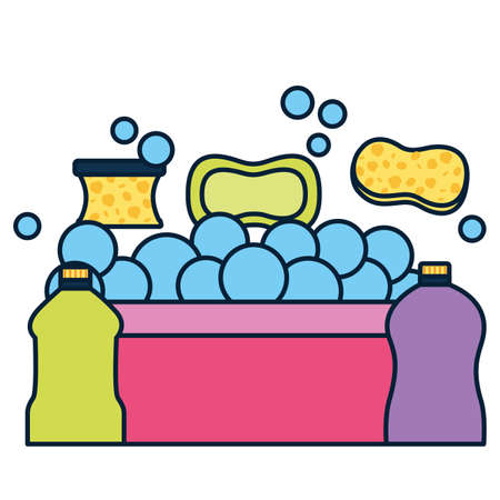 washing bucket sponge soap product spring cleaning tools vector illustrationのイラスト素材