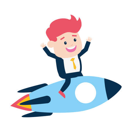 businessman sitting rocket start up on white background vector illustrationのイラスト素材