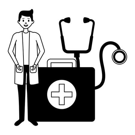 doctor man suitcase stethoscope medical vector illustrationのイラスト素材