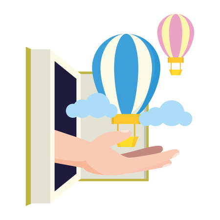 open book hot air balloon - world book day vector illustrationのイラスト素材