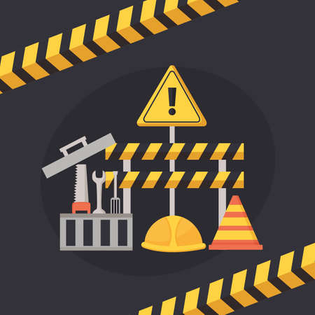 worker construction toolbox tools barrier helmet equipment vector illustrationのイラスト素材