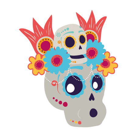 skull mask with floral decoration head icon vector illustration designのイラスト素材