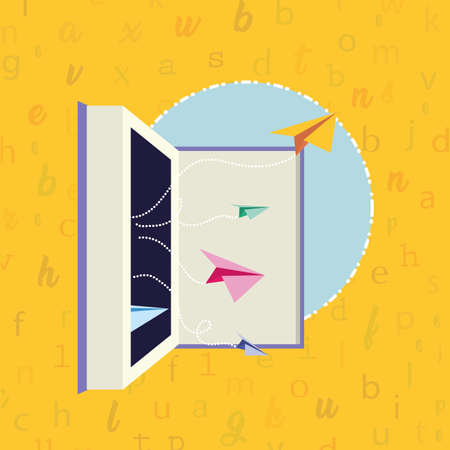 open book paper planes flying -world book day vector illustrationのイラスト素材