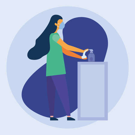 Woman with mask washing her hands design, Hygiene wash health and clean theme Vector illustrationのイラスト素材