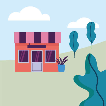 store at park with trees design of Shop supermarket and market theme Vector illustrationのイラスト素材