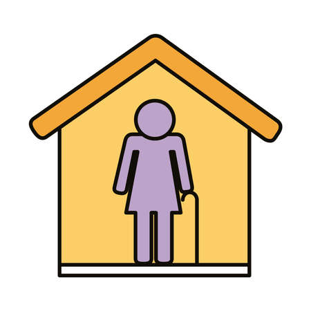 old woman stay at home line and fill style icon vector illustration designのイラスト素材