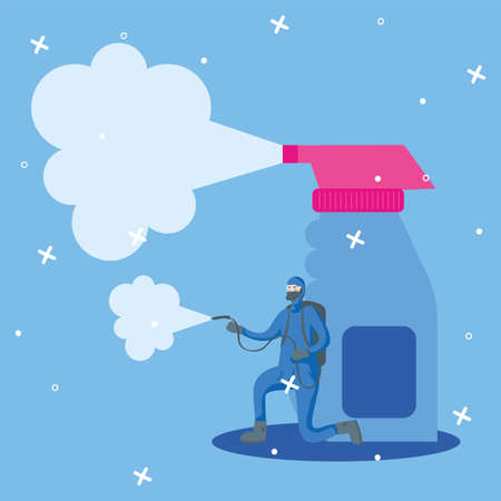 Man with protective suit spraying and spray bottle design, Disinfection service and clean theme Vector illustrationのイラスト素材