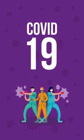 covid19 pandemic particles and doctors fighting vector illustration designのイラスト素材
