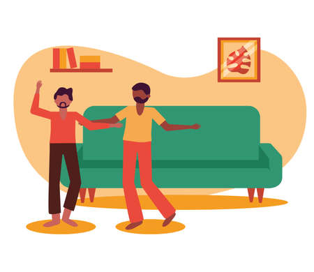 Men and couch design of Stay at home theme Vector illustrationのイラスト素材