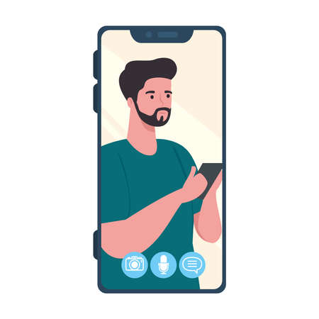 smartphone video call on the screen with young man social media concept vector illustration designのイラスト素材