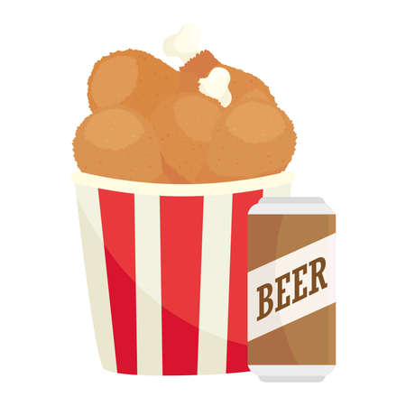 fast food fried chicken with can of beer, on white background vector illustration designのイラスト素材