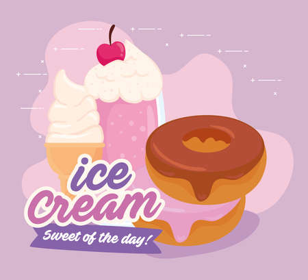 poster with ice cream and delicious sweet food vector illustration designのイラスト素材