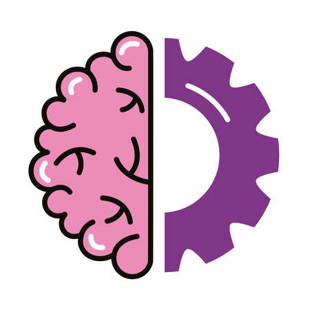 brain human with gear line and fill style icon vector illustration designのイラスト素材