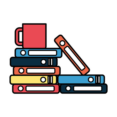 books stacked and coffee cup on white background vector illustrationのイラスト素材