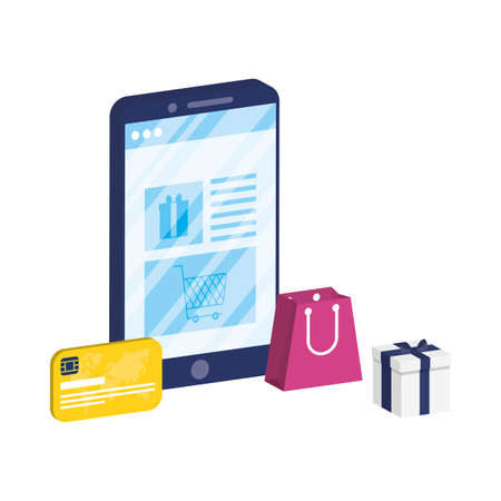 business online ecommerce with smartphone and credit card vector illustration designのイラスト素材