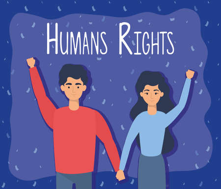 young lovers couple with human rights label vector illustration designのイラスト素材
