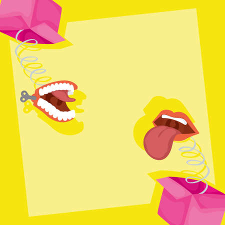 april fools day card with surprise boxes and crazy mouths vector illustration designのイラスト素材
