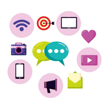 chatting email photo marketing digital social media icons vector illustrationのイラスト素材