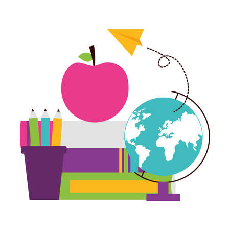 school globe book apple pencils teachers day card vector illustrationのイラスト素材