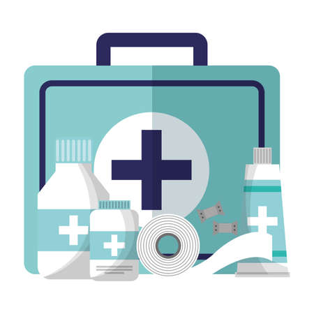 medical suitcase tube bottle medicine pharmacy bandage equipment vector illustrationのイラスト素材
