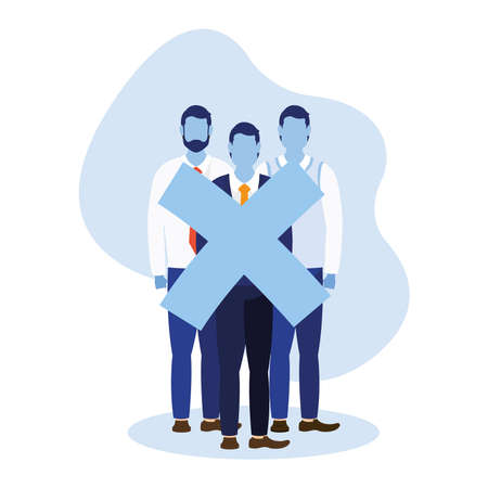 Office distancing between men with x symbol design of Covid 19 virus theme Vector illustrationのイラスト素材