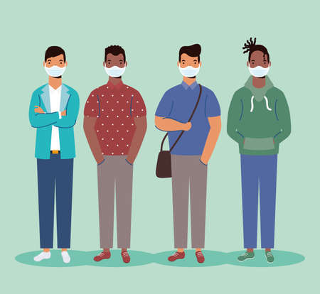 group of diversity people wearing medical masks characters vector illustration designのイラスト素材