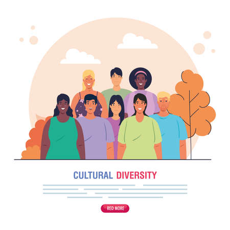 banner of group people together on scene nature, cultural and diversity concept vector illustration designのイラスト素材