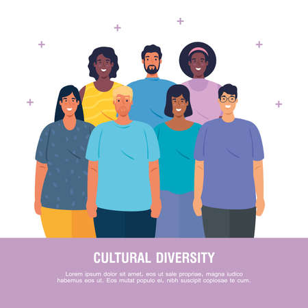 banner of multiethnic young people together, cultural and diversity concept vector illustration designのイラスト素材