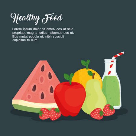 banner with fruits, healthy food concept vector illustration designのイラスト素材